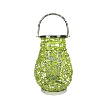 Northlight Seasonal Modern Green Decorative Woven Iron Pillar Candle Lantern with Glass Hurricane 31580107